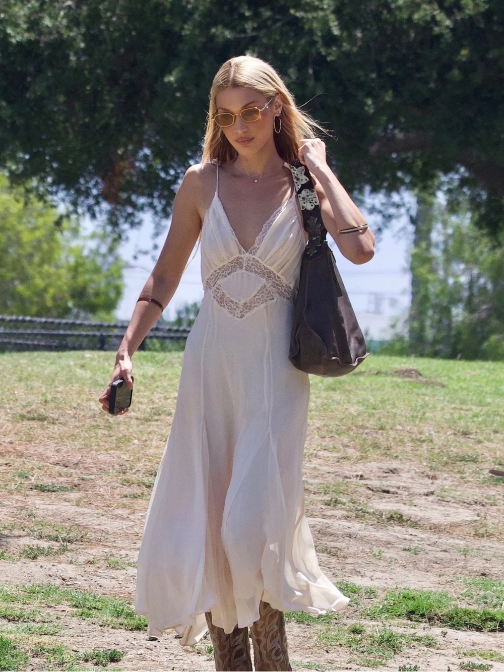 Mango Lace Camisole Slip Dress as seen on Bella Hadid